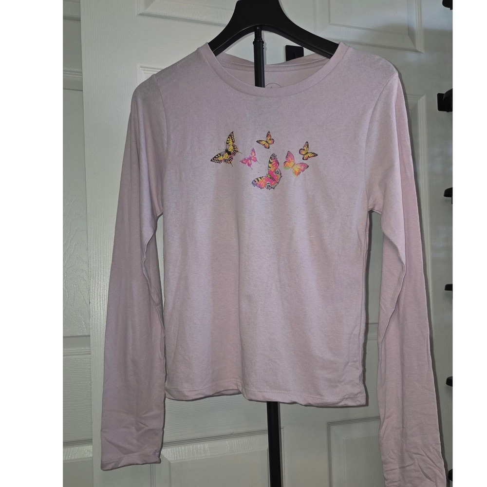 Hi‎ Res Kids Girls Medium Butterfly Graphic Long Sleeve Cotton T-Shirt